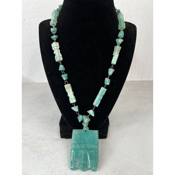 Women's Fashion Jewlery Aqua Howlite Stone Chip Statement Pendant Necklace - Picture 1 of 9